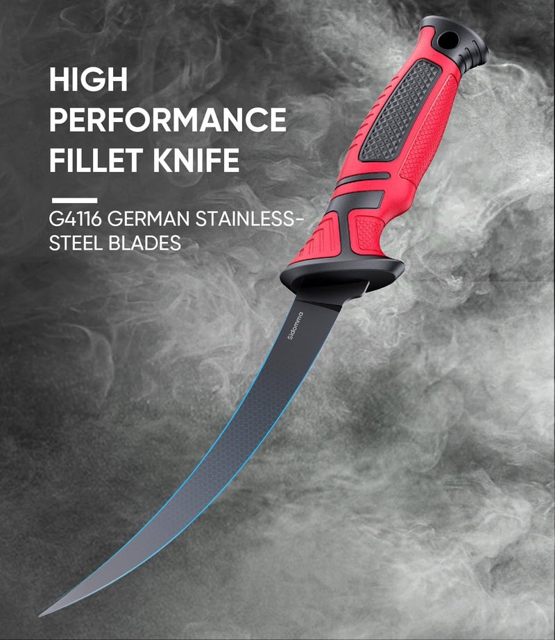 Sidomma Fillet Knife and Bait Knife Set Performance 5"-6"-7" G4116 German Flex Razor Sharp Stainless-Steel Blade with Sheath for Filleting and Boning, Pro Fishing Gear and Equipment Tools, Cool Fishing Gift for Men (Black-Red) - Image 2